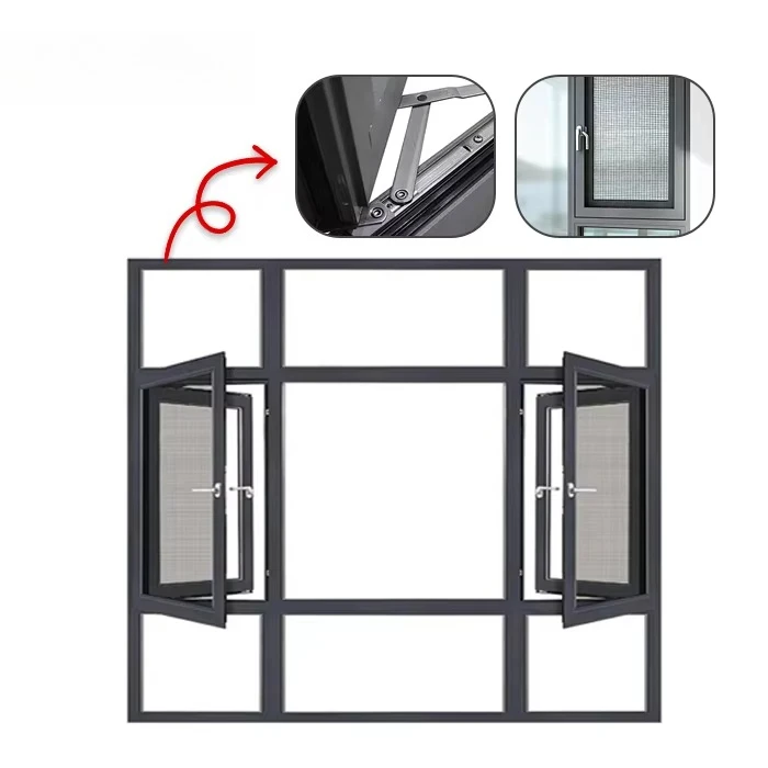 

* # Aluminum Balcony Casement Window Thermal Alloy Soundproof Aluminum System Metal Casement Sliding Bridge Window *