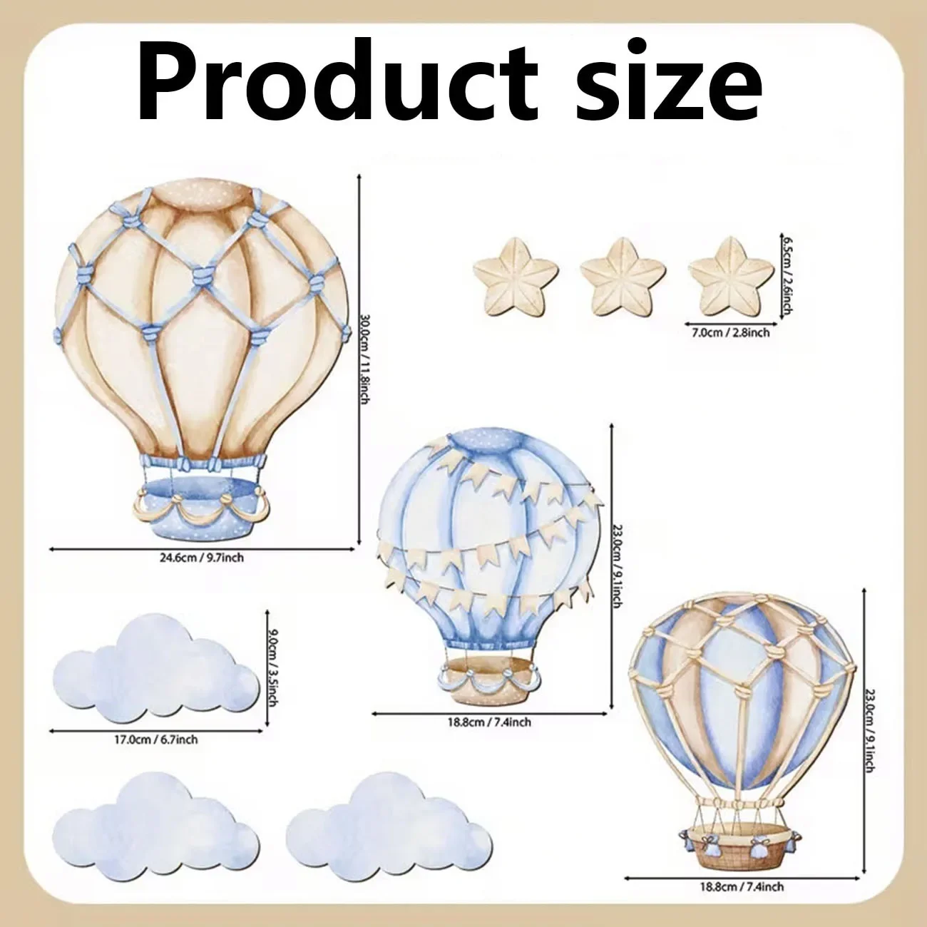 Neutral Hot Air Balloon Wooden Wall Decor 9Pcs Cloud Star Wood Wall Hanging Boho Style Kids Nursery Bedroom Wall Art Ornament
