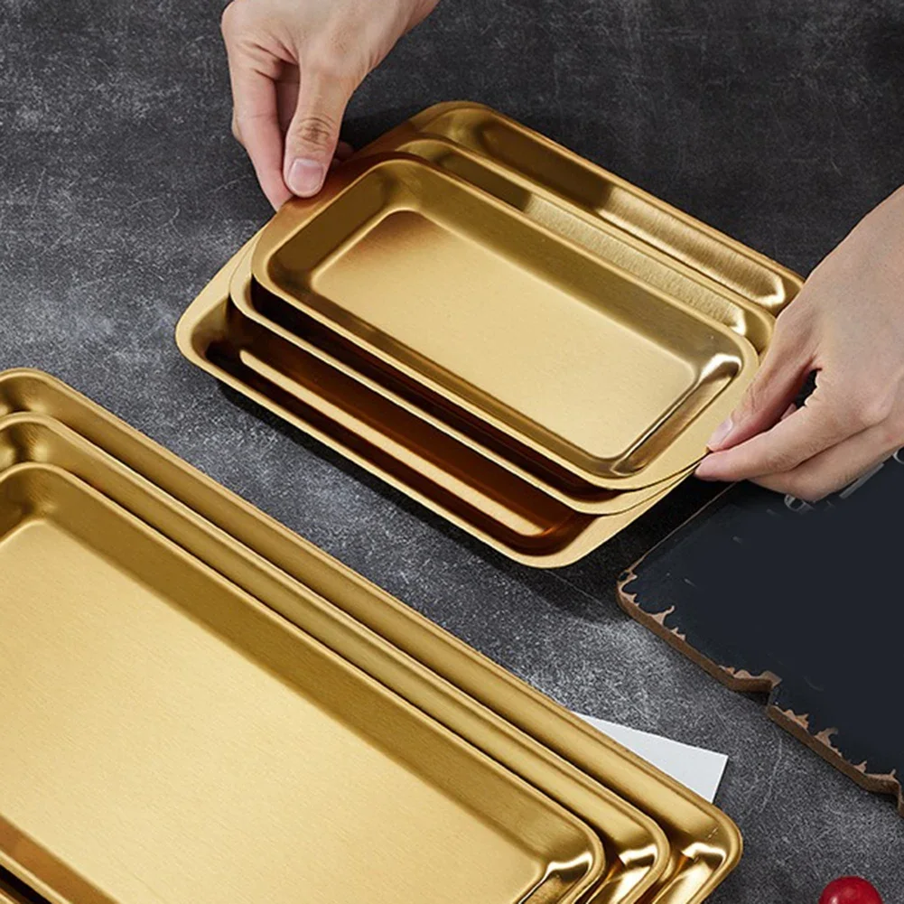 

Stainless Steel Food Storage Tray Rectangle Oven Cake Bread Plate Restaurant Hotel Metal Dinnerware Plate