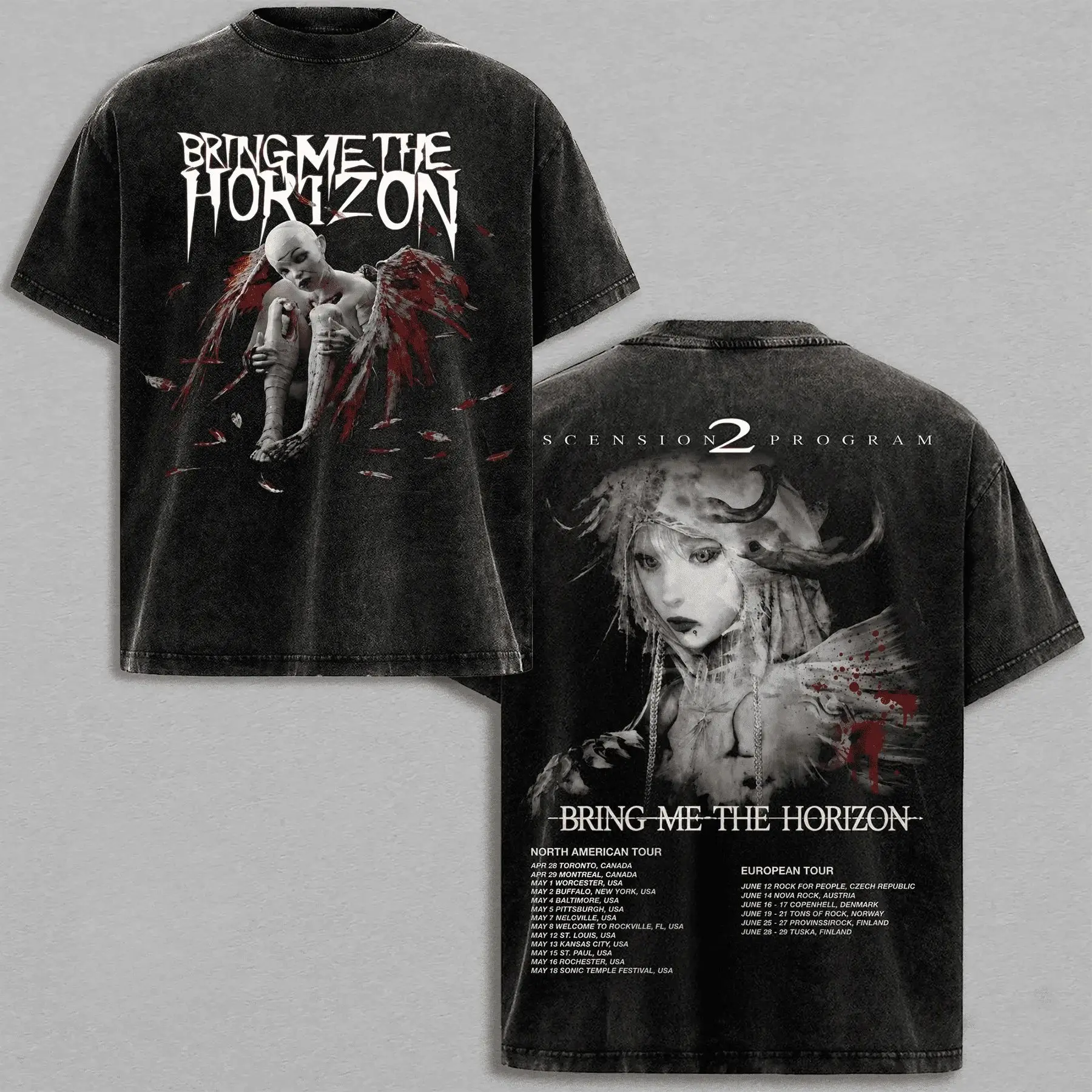 Rock-Punk-Kleidung BMTH Vintage Washed T-Shirt 2026 Bring Me The Horizon Tour T-Shirt Sommer Casual Baumwolle Kurzarm Unisex – Detail 5