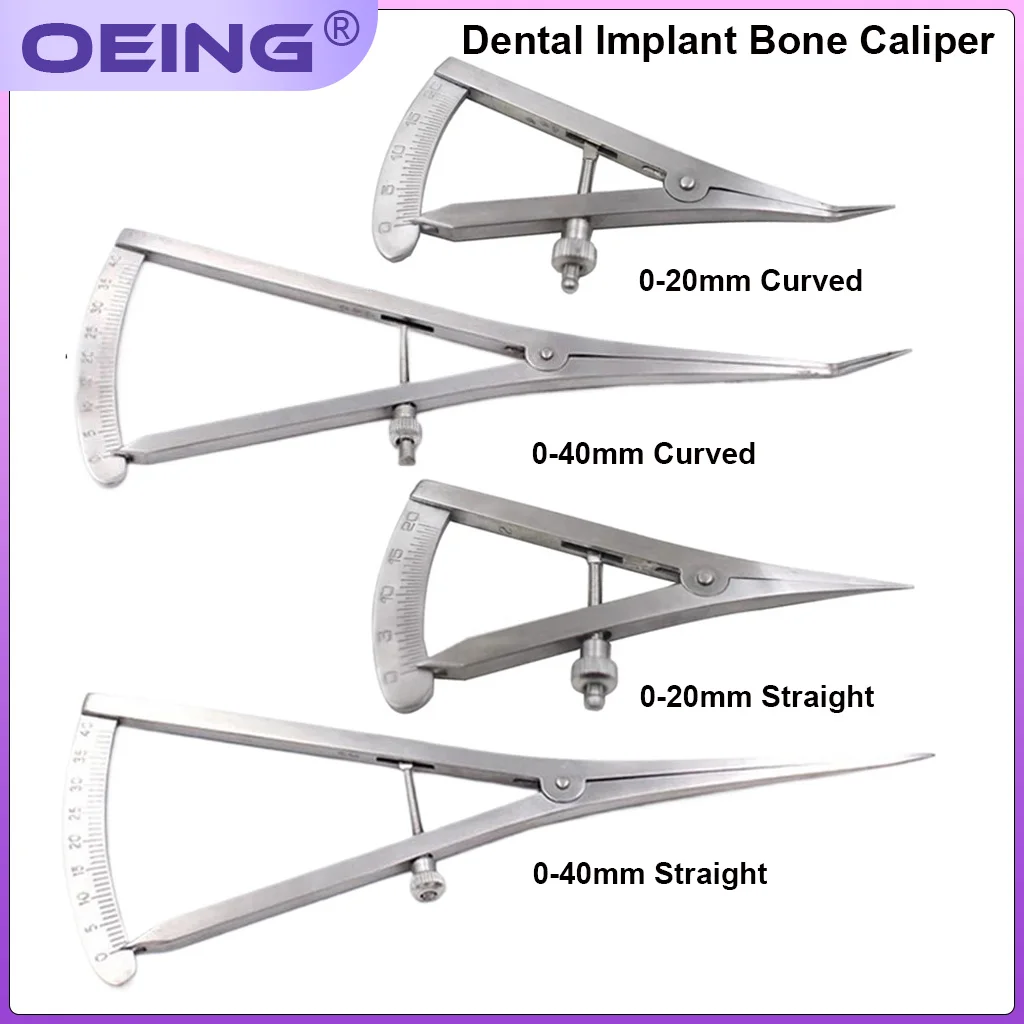 OEING 1Pc  Dental Implant Bone Caliper  Straight Curved Head Surgical Rulers  Pitch Ruler  Stainless Steel Measuring Tool