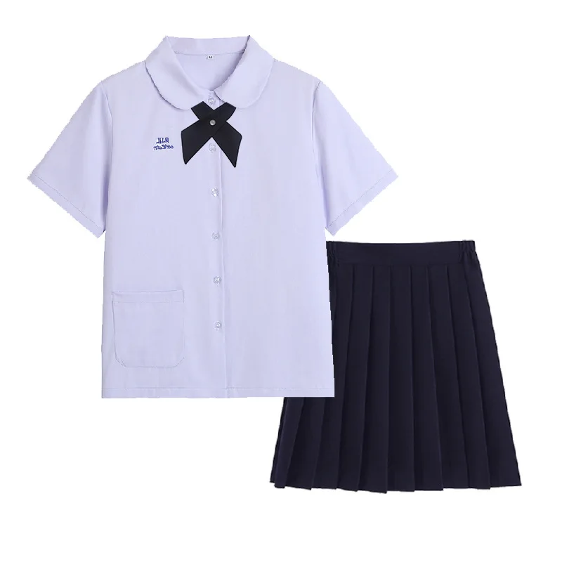 Thai Girl Black Navy Pleated Skirt Suit Summer JK Cosplay Student Full Set Shirt Skirt Seifuku Female Thai School Uniform