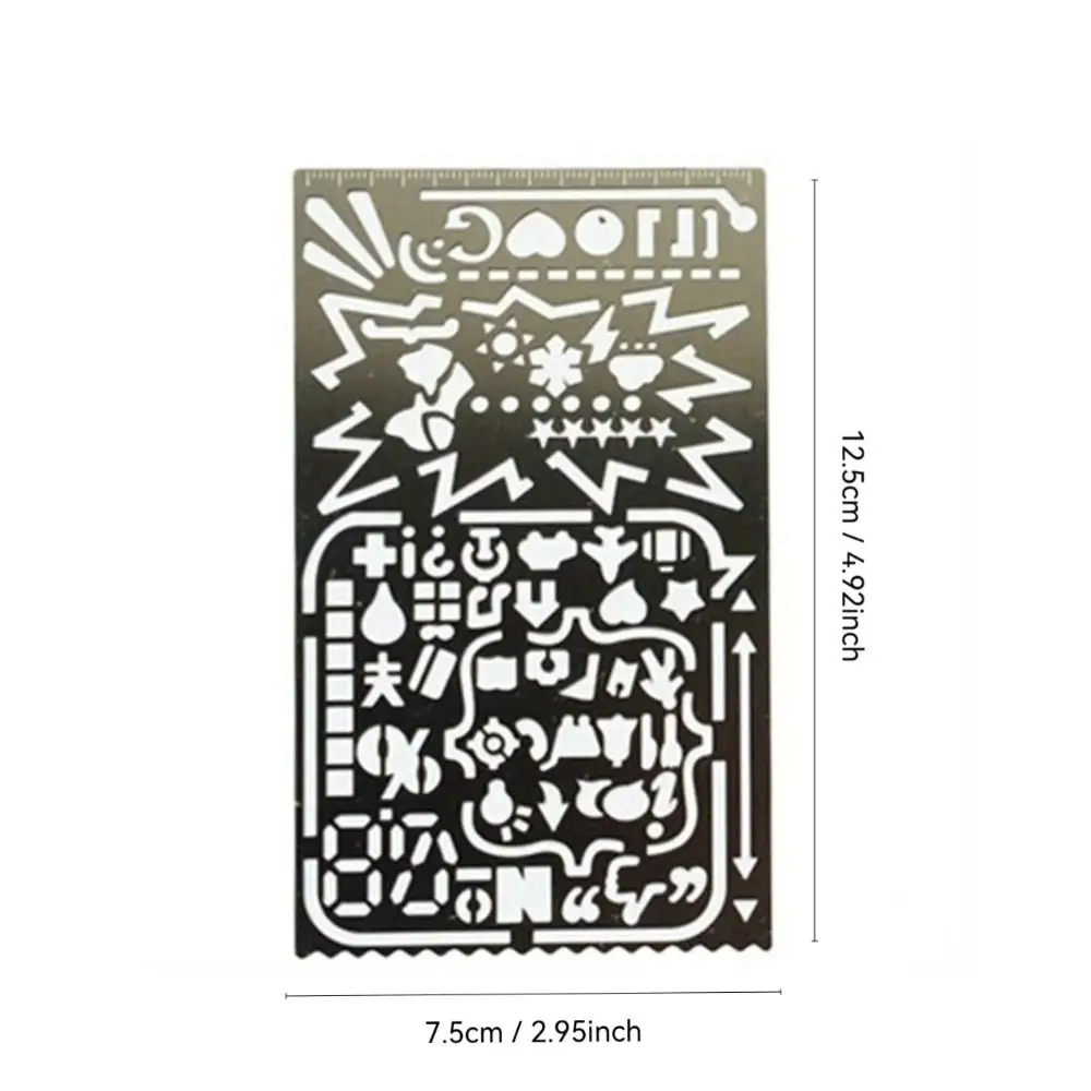 Vintage Stainless Steel Template Ruler Double-Sided DIY Bookmark Ruler Hollow Multifunctional Drawing Ruler Diary Notebook Tool