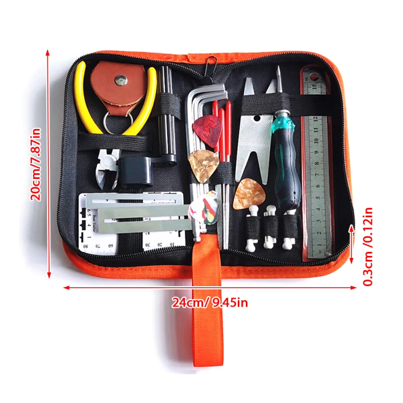 26 PCS Guitar Repairing Tool Kit with Carry Bag Maintenance Cleaning Tool Kit for Ukulele Bass Electric Guitar Gift