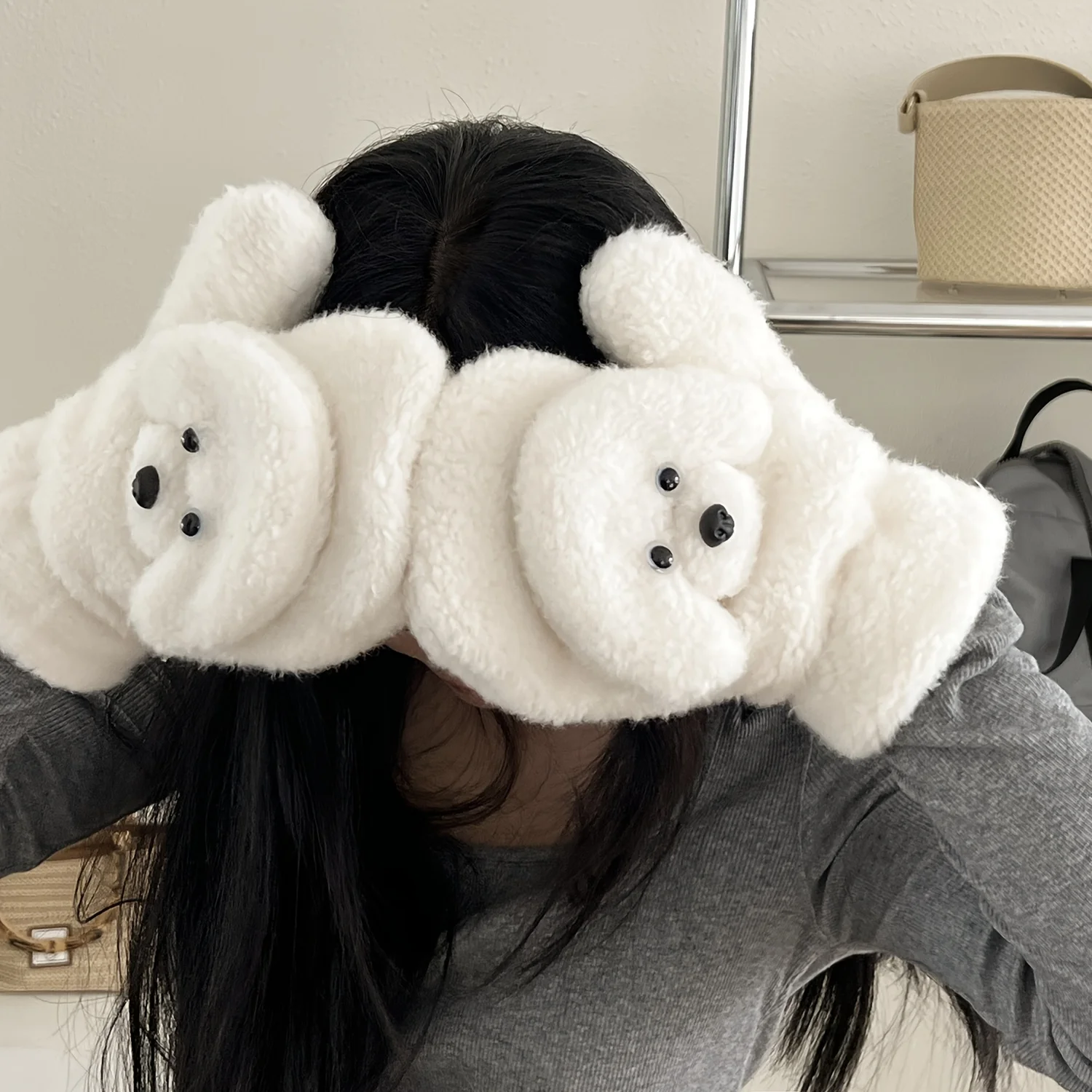 رقيق جرو أفخم القفازات الشتاء دافئ فروي قفازات لينة الدافئة الصوف بطانة لطيف شكل دفئا الطقس البارد في الهواء الطلق موضة والعتاد #4