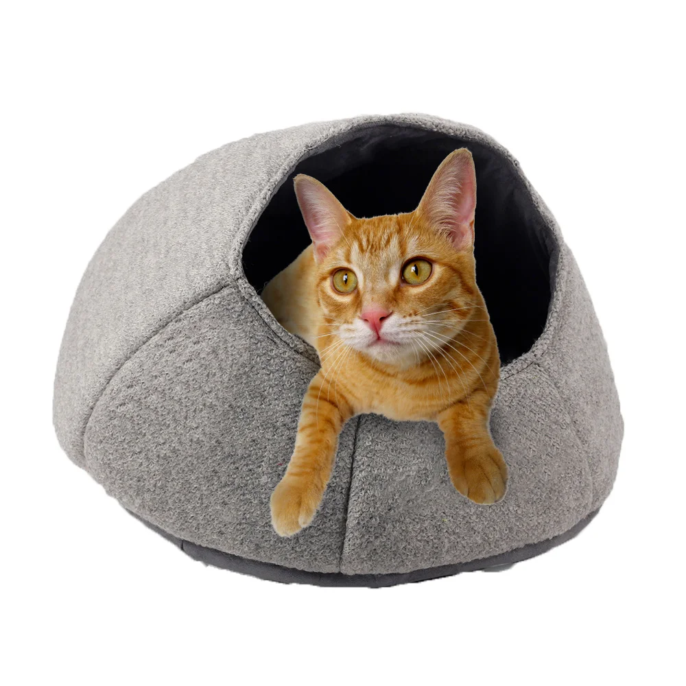 ALL FOR PAWS Cute Premium Round Kitten Gift Comfortable Cat Cave Wool Felt Cat Bed Cave