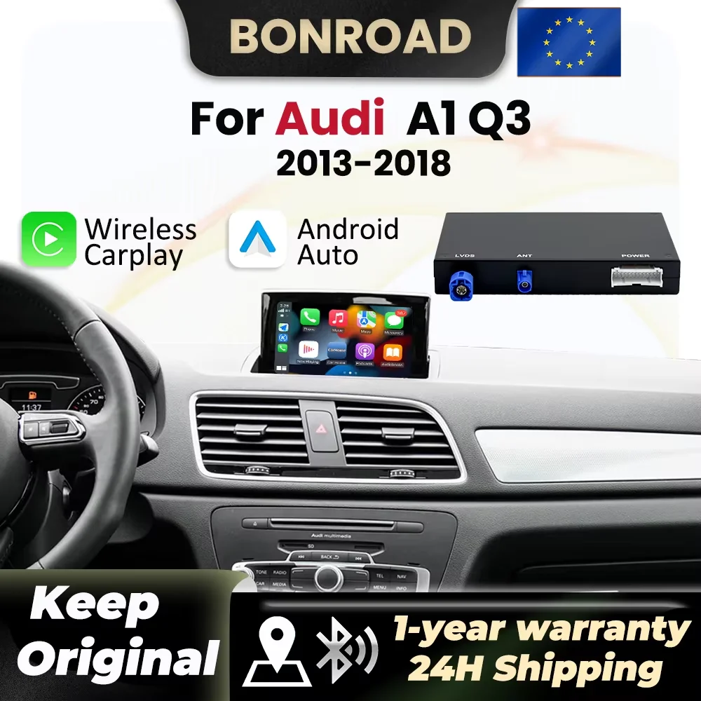 BONROAD Wireless Carplay für Audi A1 Q3 2013–2018 mit Android Auto AirPlay Mirror Link Bluetooth GPS-Navigationsmodul-Decoder