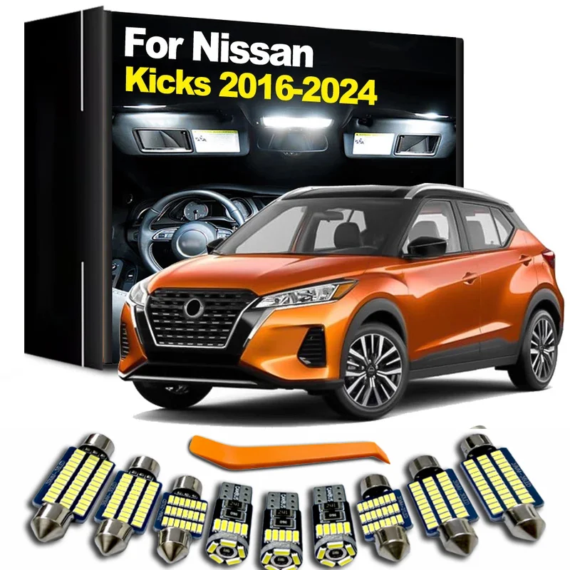11Pcs LED Bulb Interior Reading Dome Map License Plate Light Kit For Nissan Kicks 2016 2017 2018 2019 2020 2021 2022 2023 2024