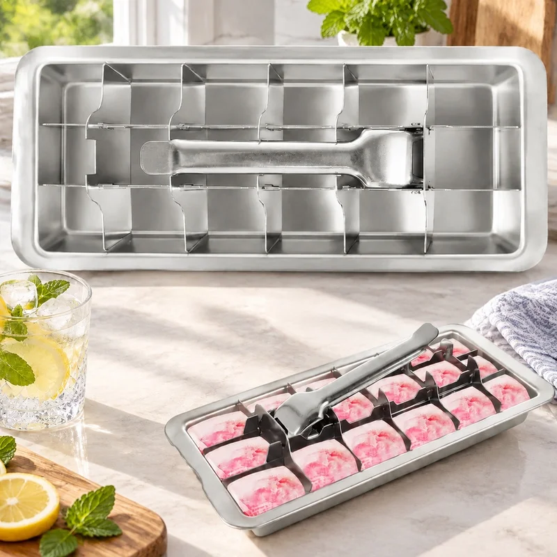 18-Section Stainless Steel Ice Tray with Detachable Metal Frame for Custom Ice Cubes, Ideal for Everyday Use and Gatherings