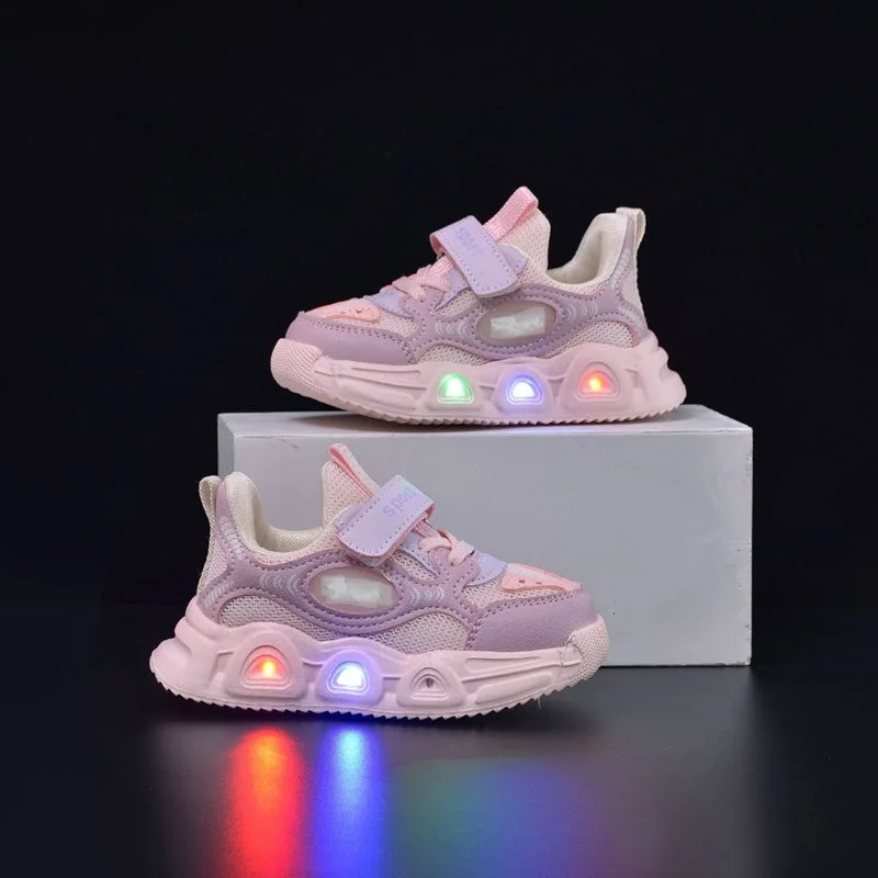 Tennis Shoe LED Children Trainer Cartoon Boy Casual Sneaker for Boy Kid Shoe for Girl Mesh Breathable Shoe Baby Illuminated Shoe