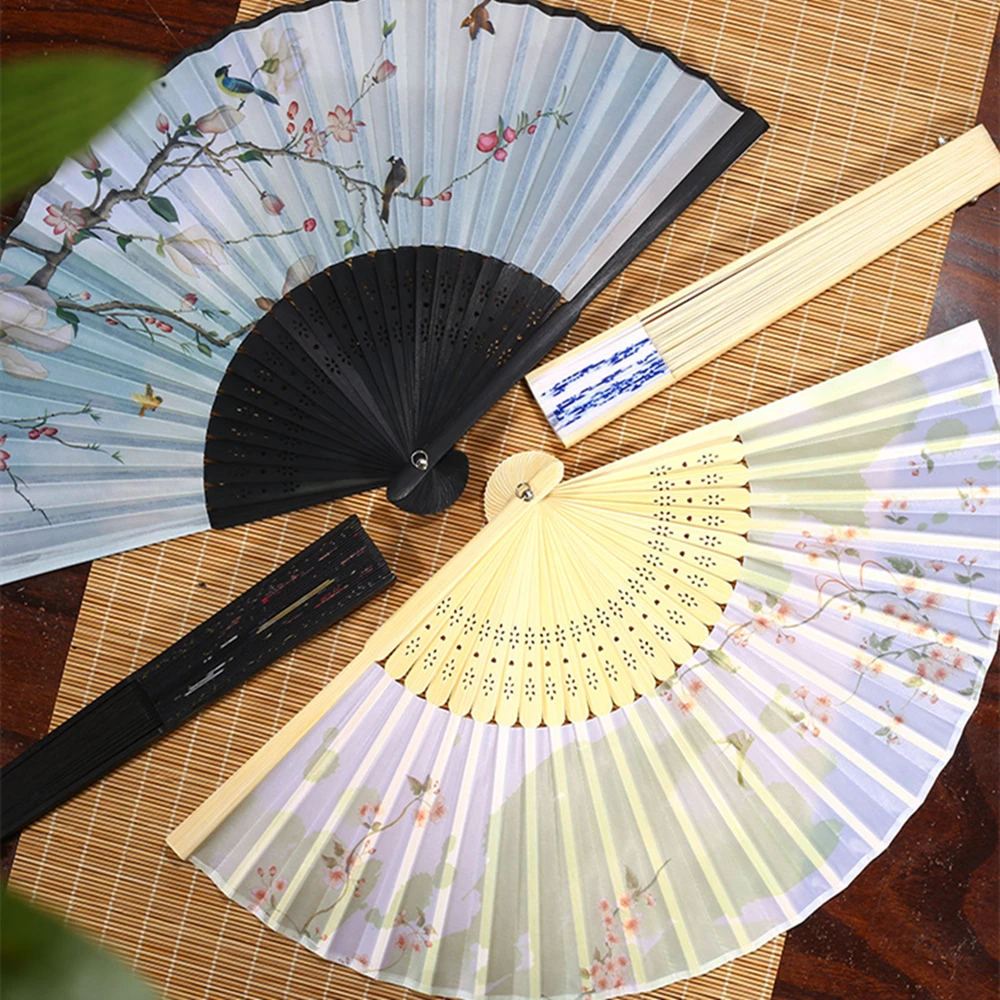 Bamboo Folding Fan Silk Chinese Fan Hand Women Classical Fan Summer Female Dance Home Decoration Party Gift Home Ornament Fan - Detail 1