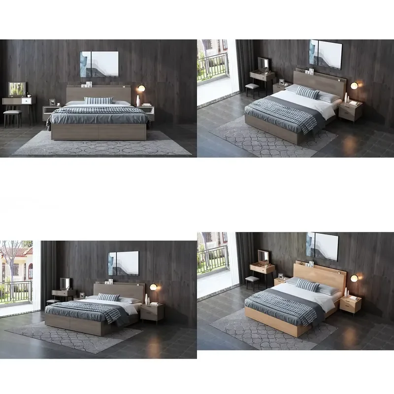 Wooden Storage Bed Frame for Queen Size Solid Wood Bedroom Set Melamine and MDF Board Furniture Bedroom Sets
