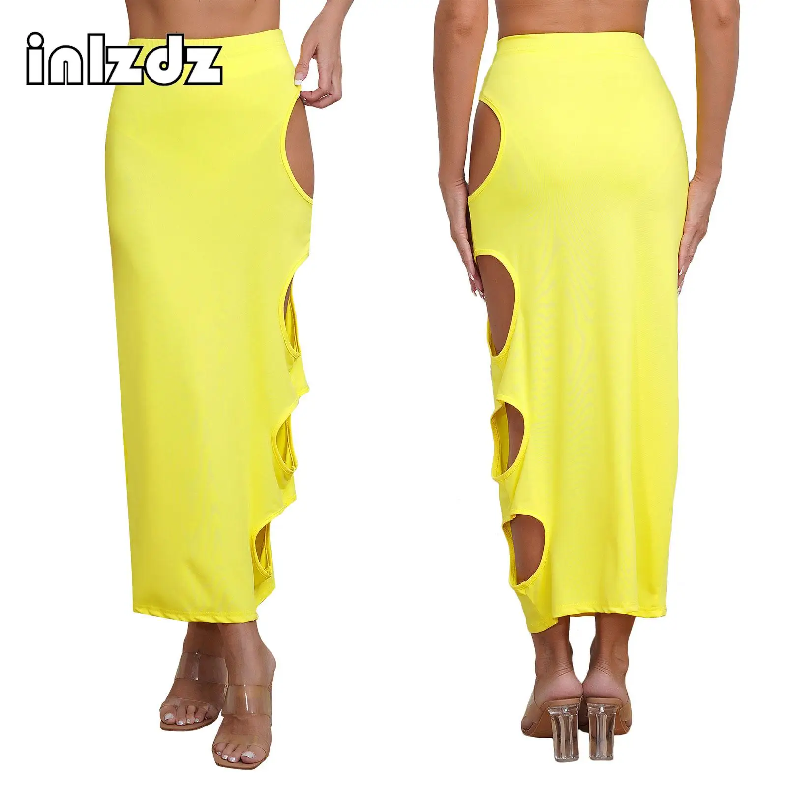 

Womens Tight Maxi Skirt Casual Cut-Out Skirt Elastic Waist Side Round Hollowing Solid Color Hip Wrap Skirt for Casual Vacation