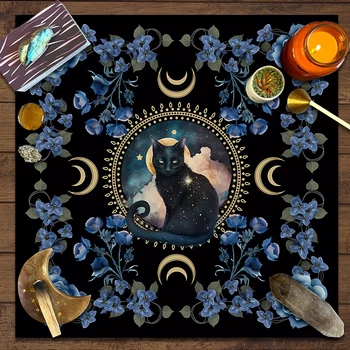 Mystical Cat Altar Cloth Alter Cloth Tarot Spread Cloth Tarot Reading Cloth Botanical Tarot Mat Witch Altar Cottage Core Decor