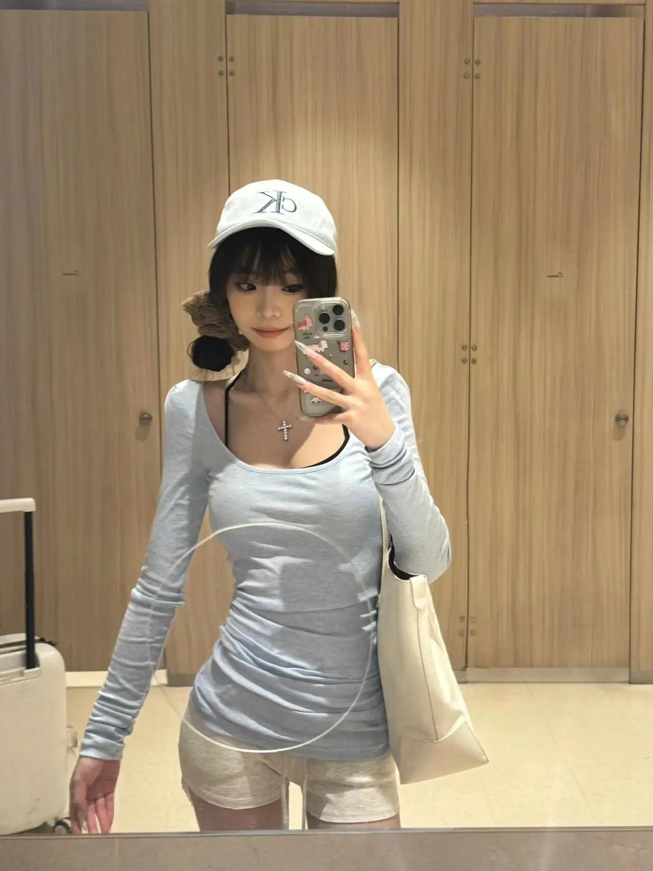 Blue Long Sleeve Slim Fit T-Shirt Women's Spring New Thin Sun Protection Outerwear Commute Korean Sle Pure Color Top