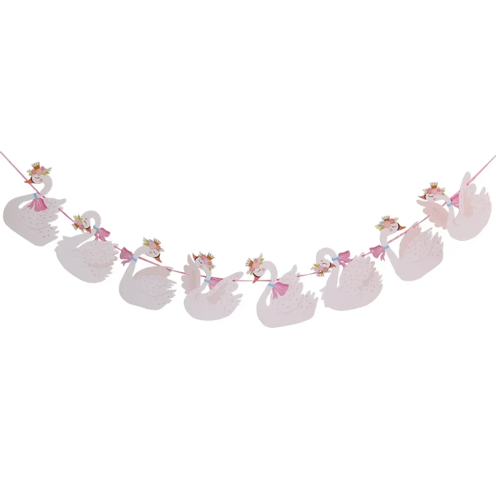 Paper White Swan Garland Banner Bunting Pink White Wedding Decorations for Home Birthday Party Supplies Baby Shower Girls Decor