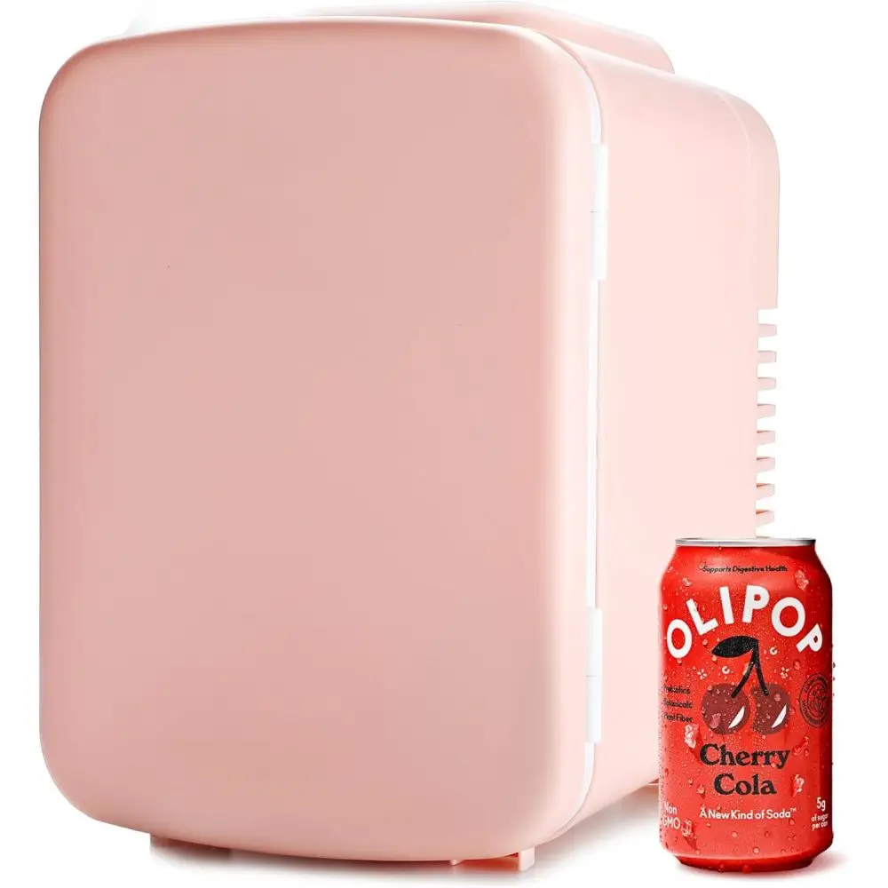 Mini geladeira de 4L/6 latas, refrigerador portátil sem freônios e refrigerador mais quente para cuidados com a pele, novo rosa