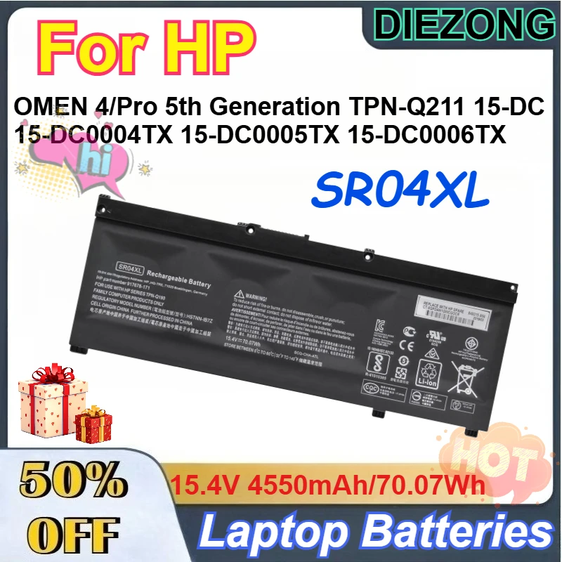 

15.4V 4550mAh/70.07Wh SR04XL Laptop Battery for HP OMEN 4/Pro 5th Generation TPN-Q211 15-DC 15-DC0004TX 15-DC0005TX 15-DC0006TX