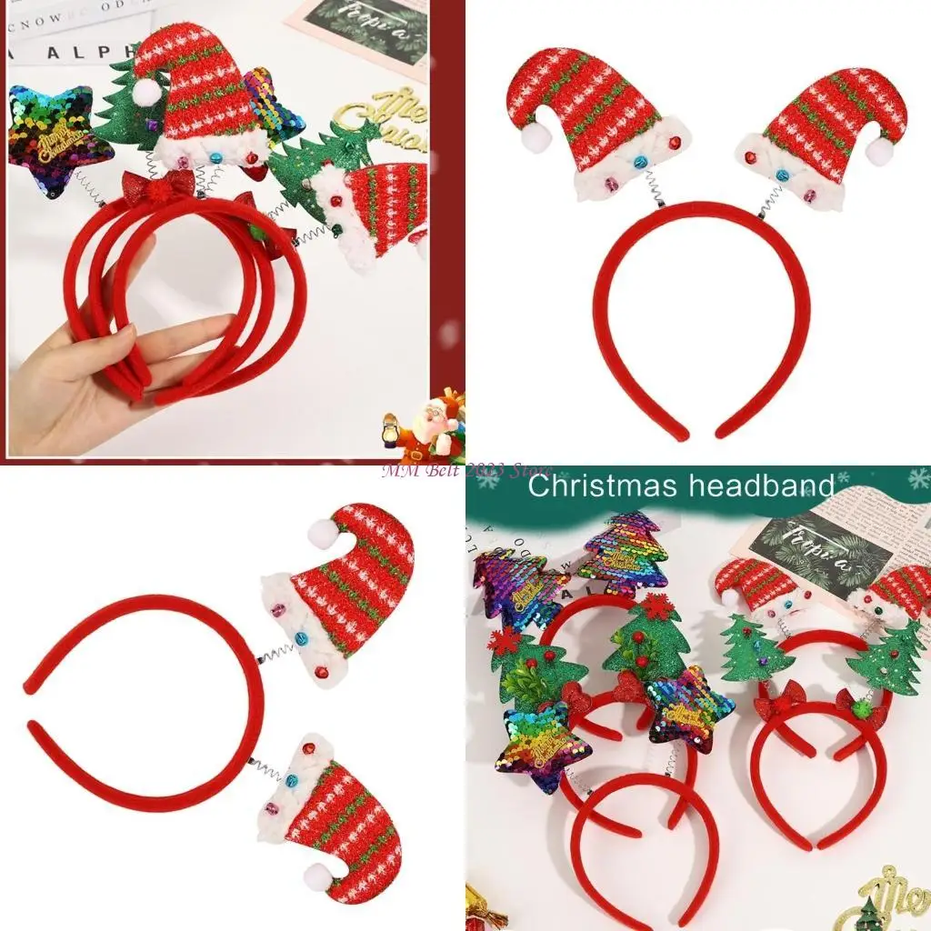 

49ME Christmas Tree Head Boppers Headbands Headwear Hair Hoop for Christmas Headpiece Fancy Dress Party Supplies