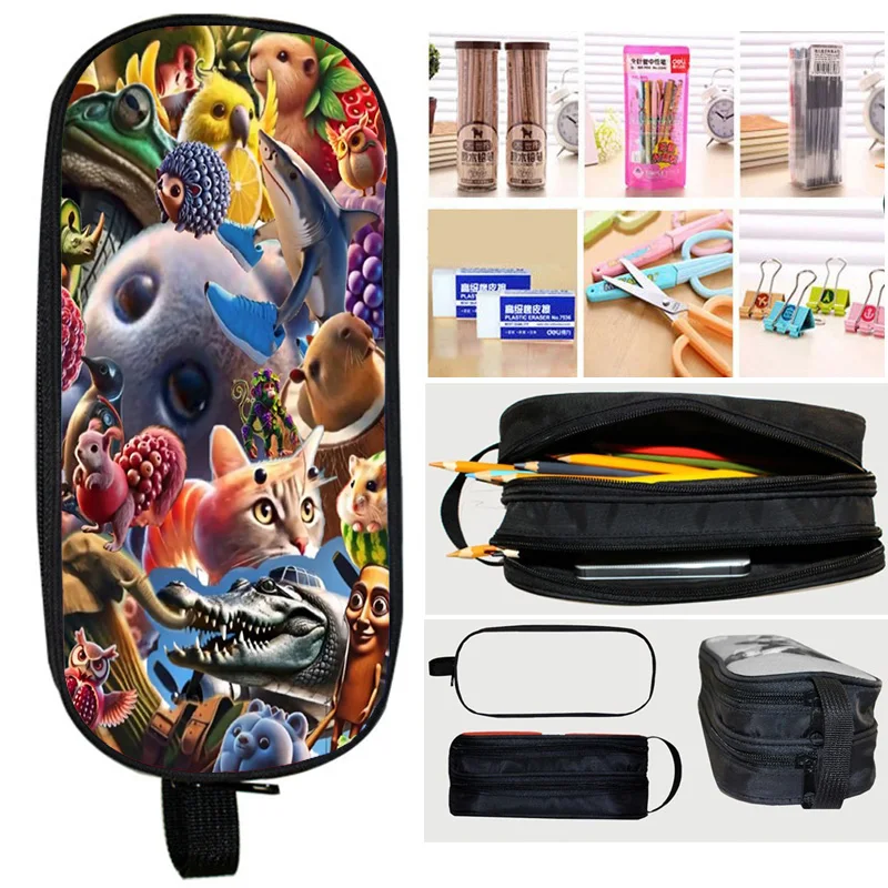 Estudantes jogo italiano brainrot pencial caso la vela saturno saturno saturno dos desenhos animados saco de lápis legal saco de maquiagem dupla camada caneta caso