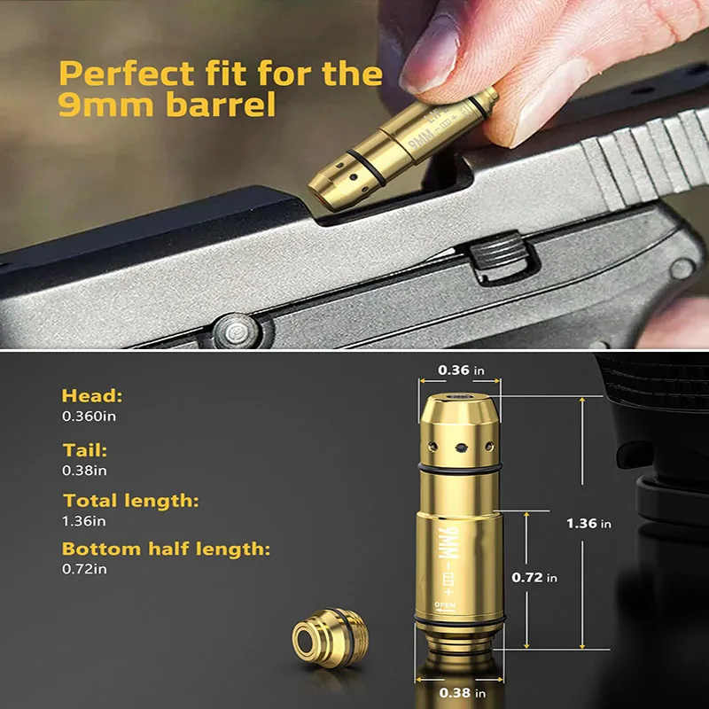 

9mm Laser Training Cartridge with Batteries for Dry Fire Training Including Extra Training Back Cap Rubber Plugs and Spare O-Rin