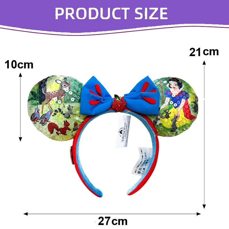 Disney 100 Decades Snow White Sequin Headband Minnie Hair Hoop Adult/Child Cosplay Accessories Mickey Mouse Ear Bambi