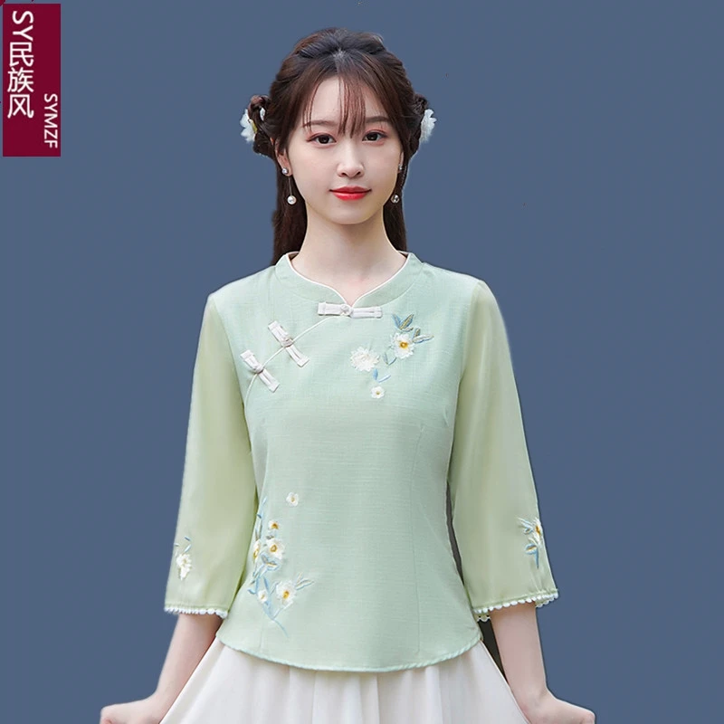 

Improved Fashion Autumn Wear Vintage Chinese Women's Cotton And Linen Tang Clothing Women's Pan Button Cheongsam Top