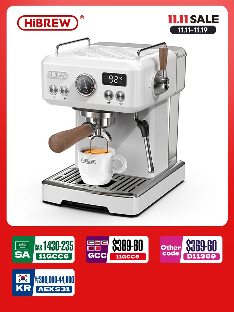 Máquina de café expresso semiautomática HiBREW Função DIY 20Bar Temperatura de pressão ajustável para cappuccino e latte H10plus