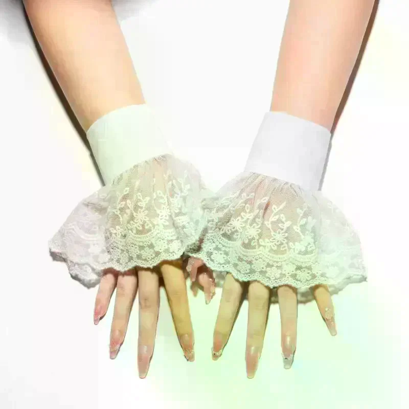 الأصفاد الدانتيل الأبيض انفصال الأكمام وهمية الزفاف زي العرائس سترة الكفة هالوين زي تأثيري الملحقات