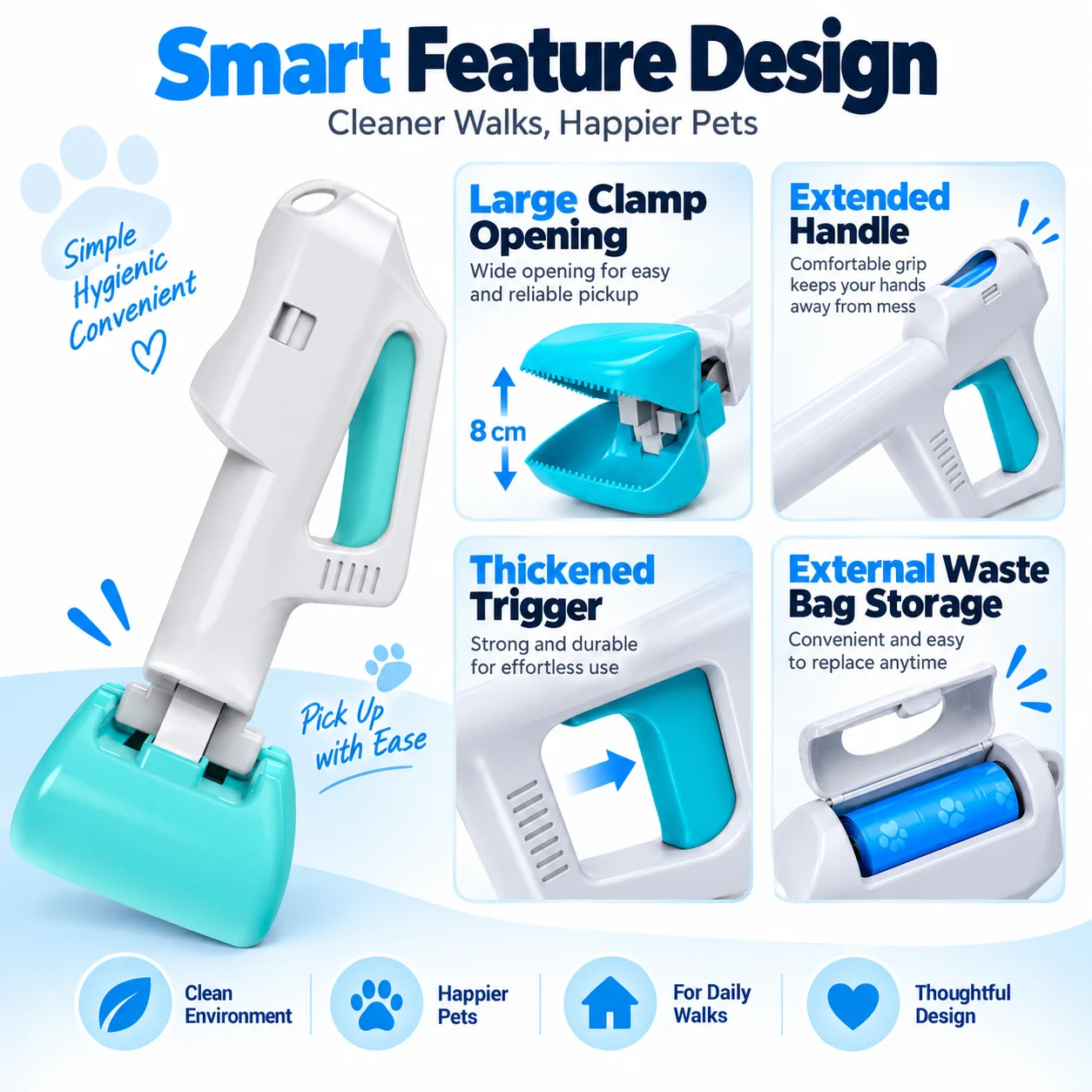 Portable Handheld Dog Poop Picker, Hygienic Pet Waste Grabber, No-Touch Poop Collector for Dog Outdoor Walking