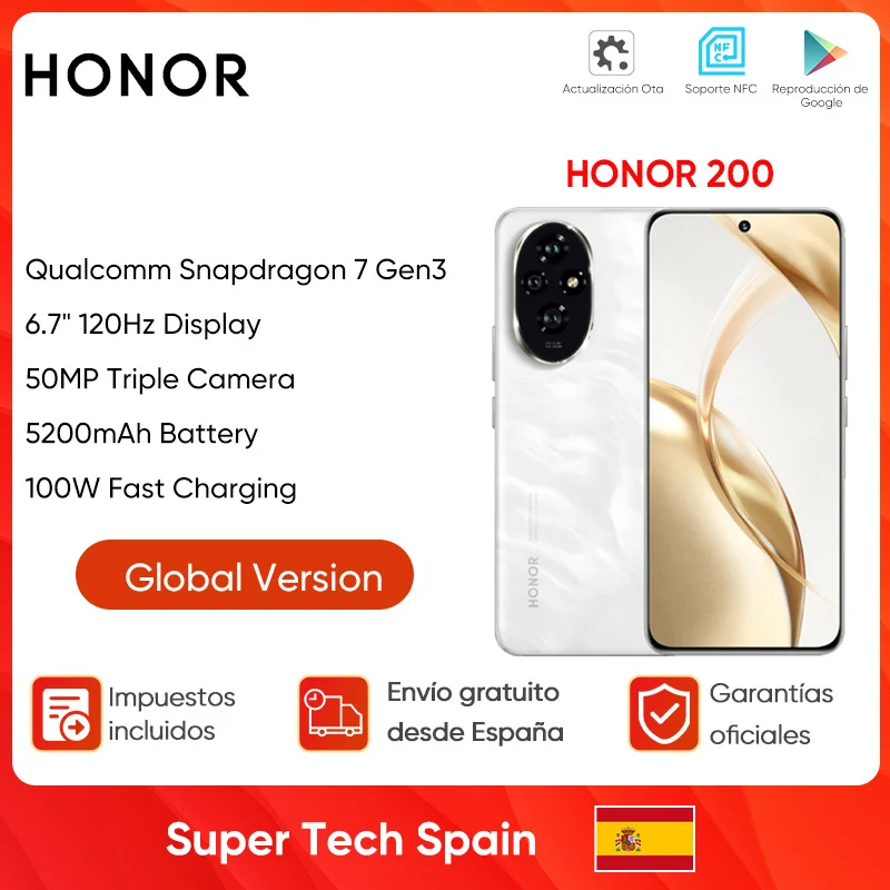 Honor 200 5G SmartPhone Snapdragon 7 Gen 3 6.7” 120Hz OLED Curved Screen 5200mAh Battery 100W Fast Charge Mobile Phone NFC