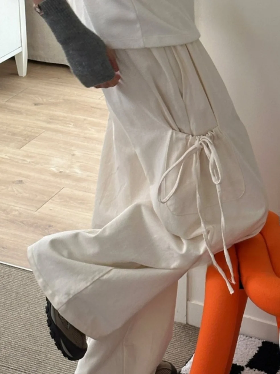 Pantalon décontracté ample à jambe droite pour femmes, avec bouilloires latérales, Design Anti-âge, ceinture à nœud, en coton, pour les déplacements