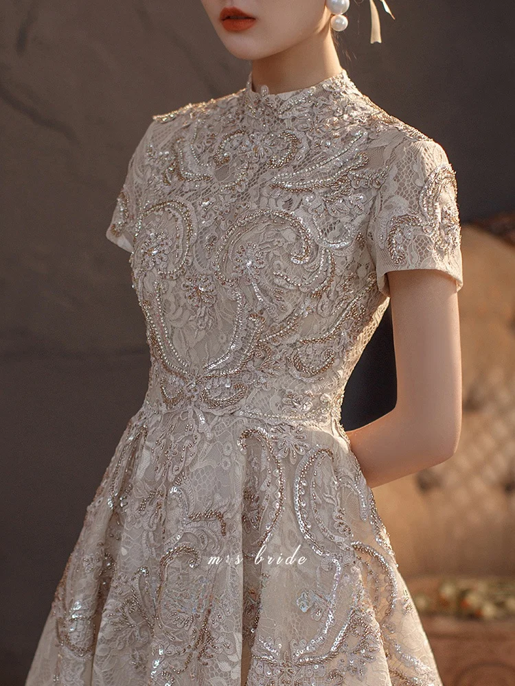 

ōwa Sle Luxury Wedding Dr Ele Engagement Gown for Banquet And Par Korean Version Mid-Waist Lace Polyester