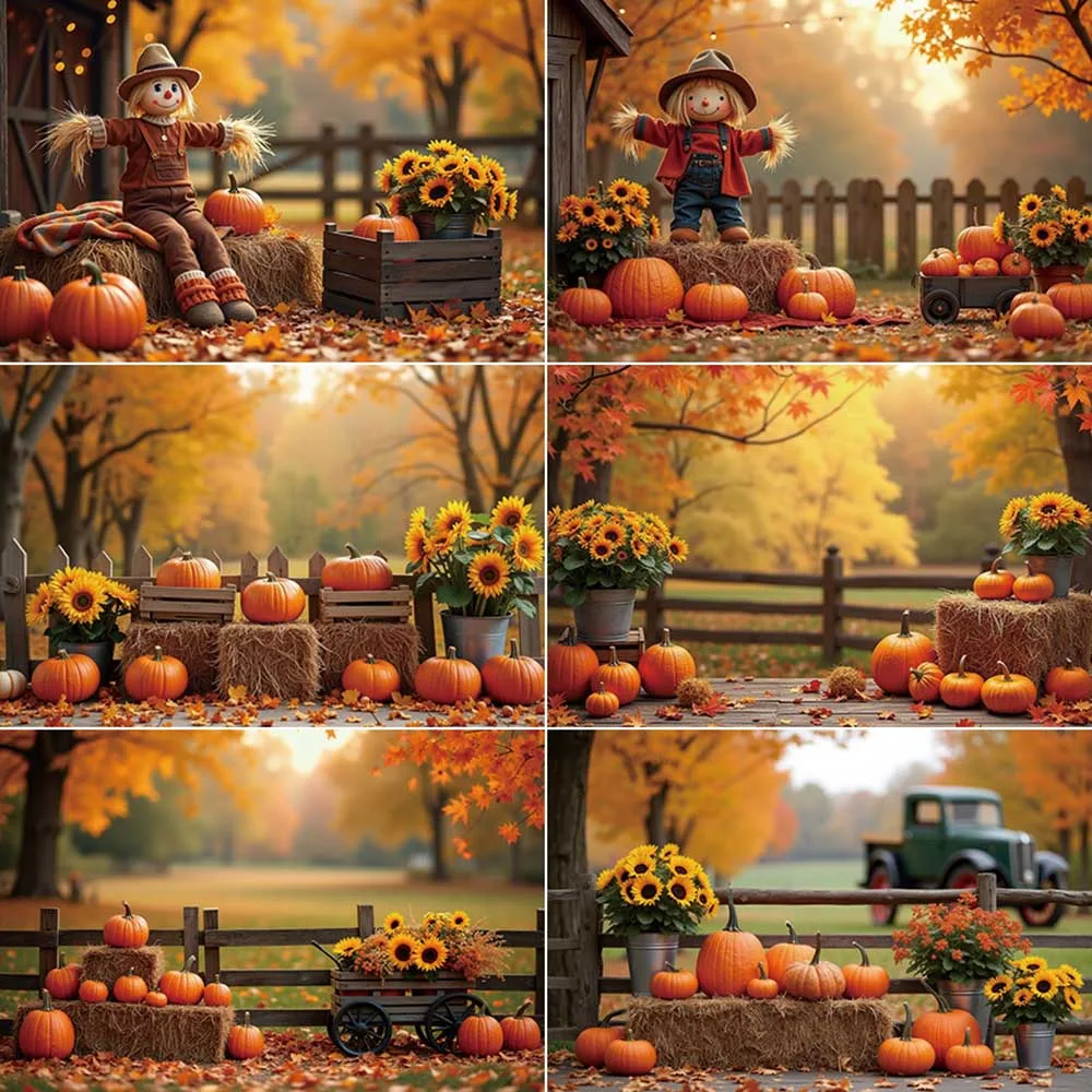 

MOON.QG Thanksgiving Autumn Photo Studio Background Village Park Scarecrow Backdrop Children's Farm Harvest Photography Supplies