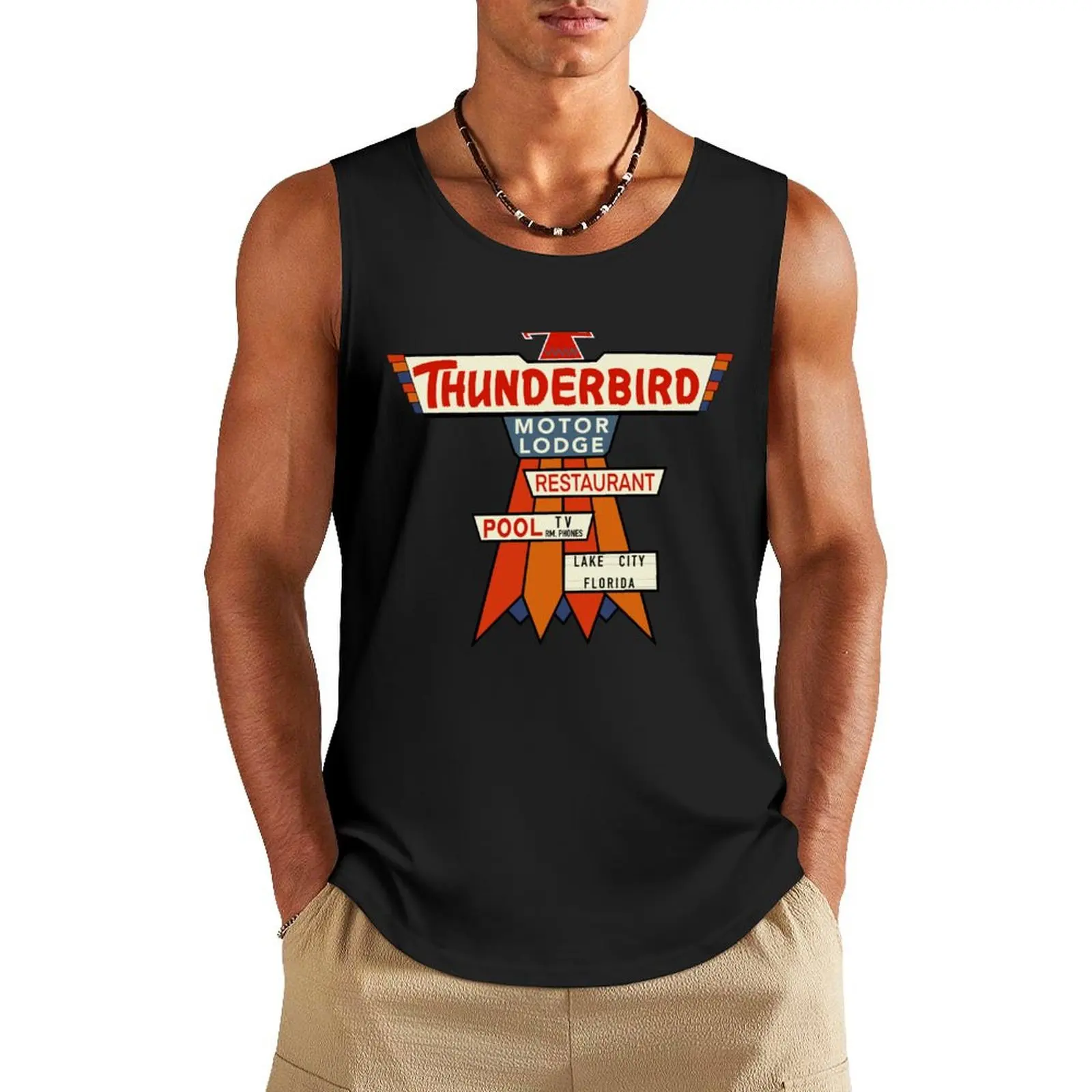 

The Vintage Thunderbird Motel Sign Tank Top mens clothing T-shirt male vest men t-shirt for man