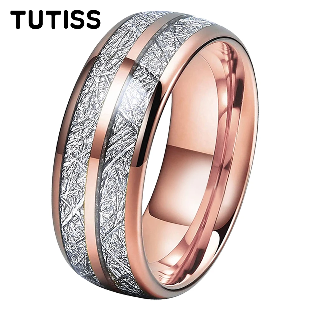 TUTISS Fashion 8mm Groove Beveled Tungsten Steel Ring Inlaid With Carbon Fiber For Men Women Wedding Ring Comfortable Fit