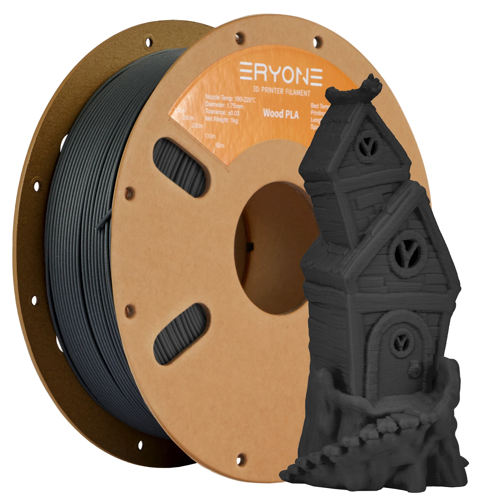 

ERYONE Смешанный материал PLA Wood Filament 1,75 мм +/- 0,03 мм, 1 кг катушка (2,2 фунта) 3D принтер материал, дерево PLA, угольно-серый дерево