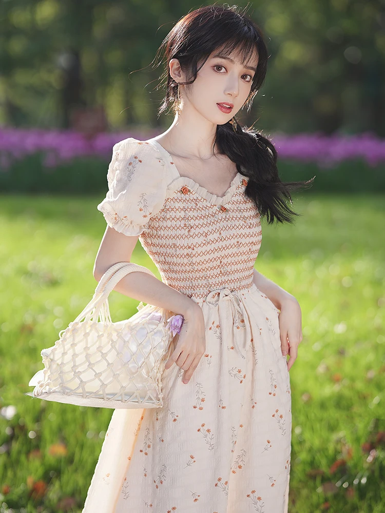 

Ретро-платье с цветочным принтом, подчеркивающее талию, летнее, женское, уникальное, с V-образным вырезом, рукавами-фонариками, А-силуэта, элегантное, шикарное