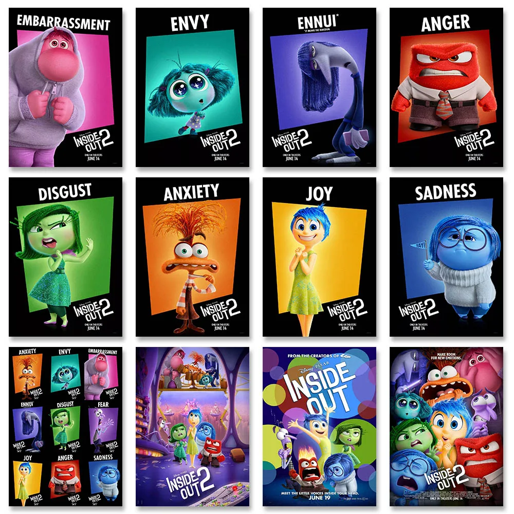 Plakat Disney Movie Inside Out 2 brezentowa drukowany obraz ścienna Anime malarstwo dekoracyjne dekoracja domu prezent urodzinowy na Boże Narodzenie