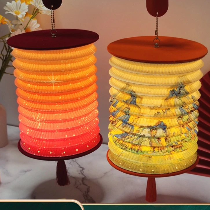 

LED rechargeable handheld lantern with magnetic attraction, foldable, featuring traditional Chinese style, festival lanterns