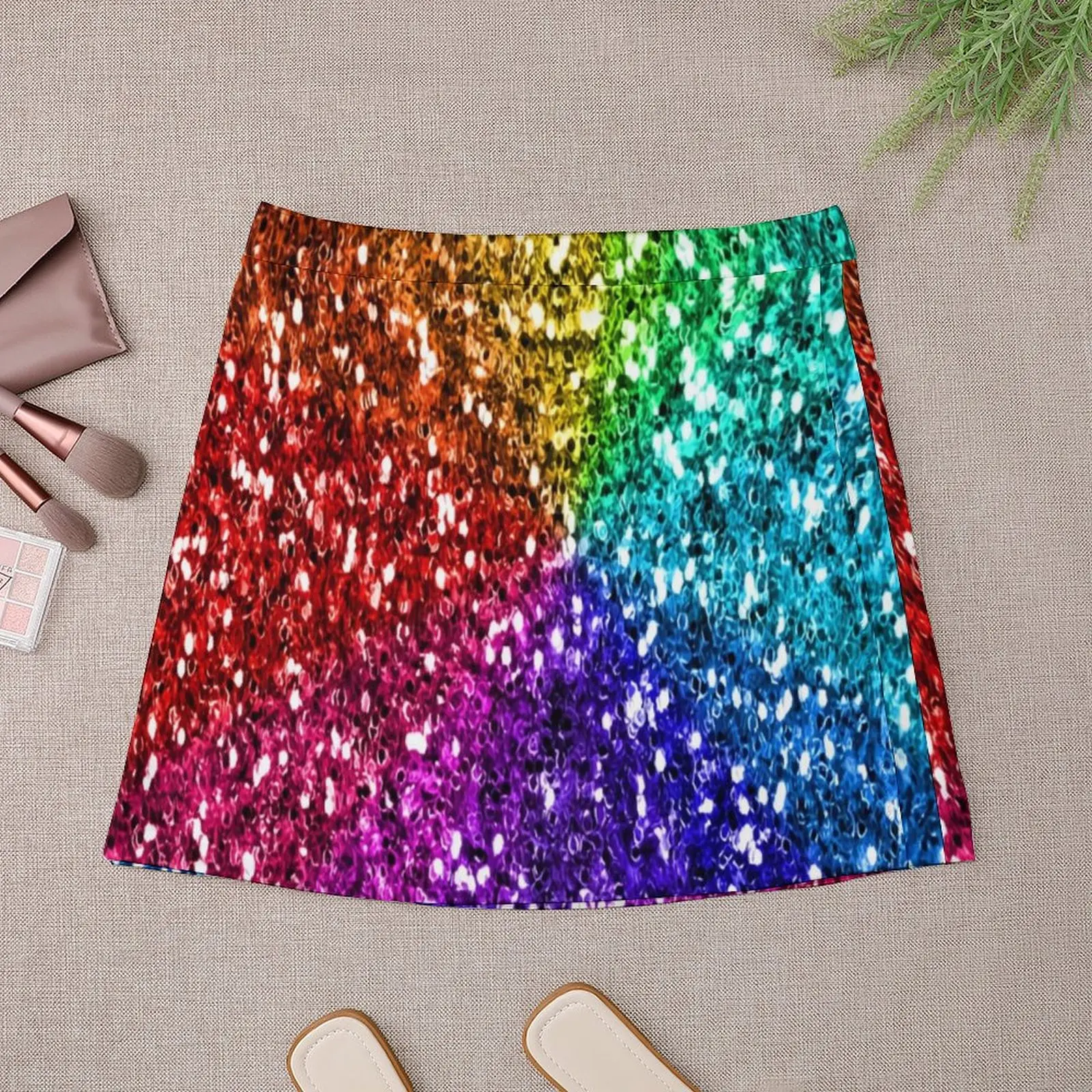 Gambar Cetak Glitter Warna-warni- Rok Mini Tidak Reflektif Rok Mini Rok Wanita Mewah Rok Korea