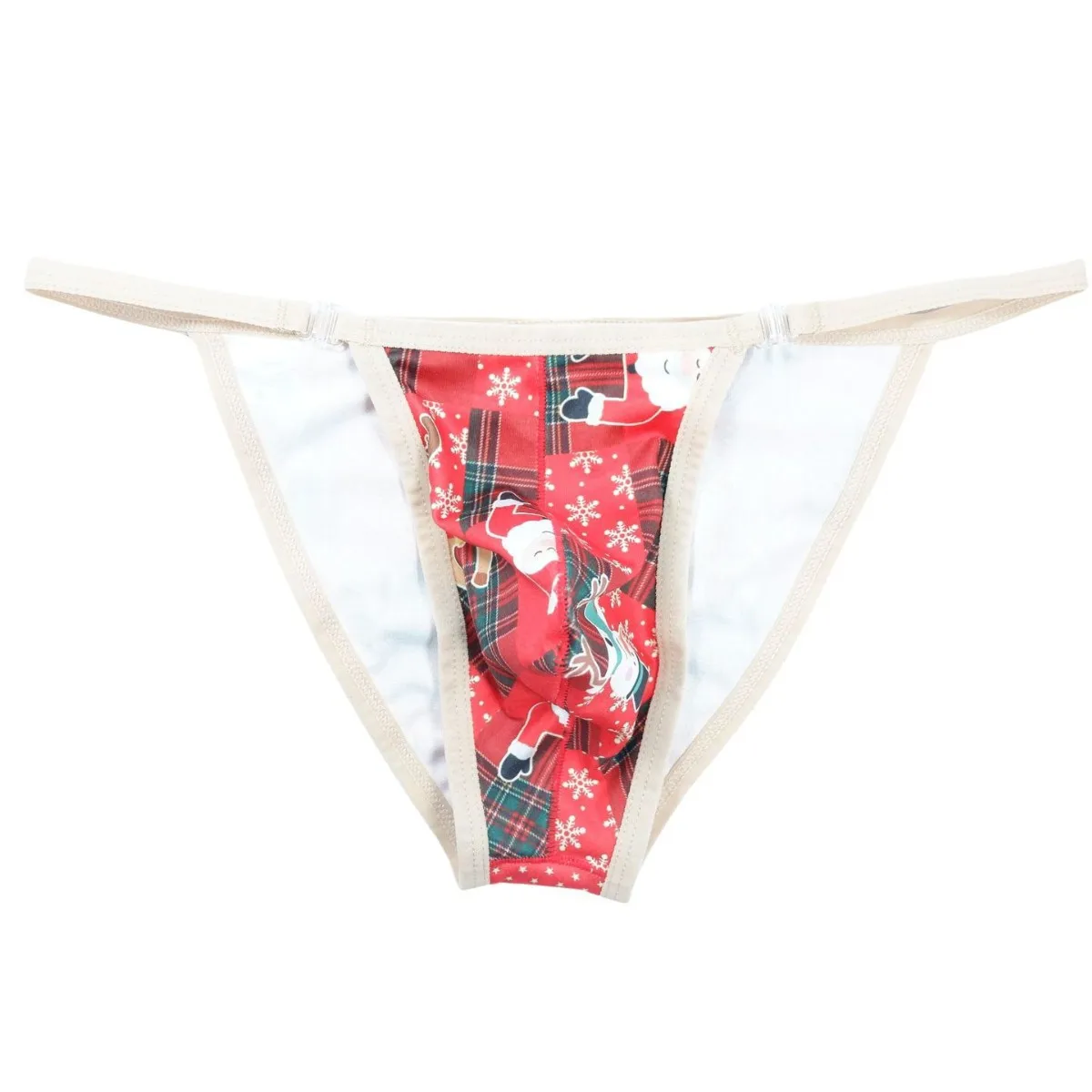 

Men Christmas Santa Print Bikini Briefs Adjustable Thin Strap Low Rise Breathable Stretch Sexy Erotic Male Triangle Underwear