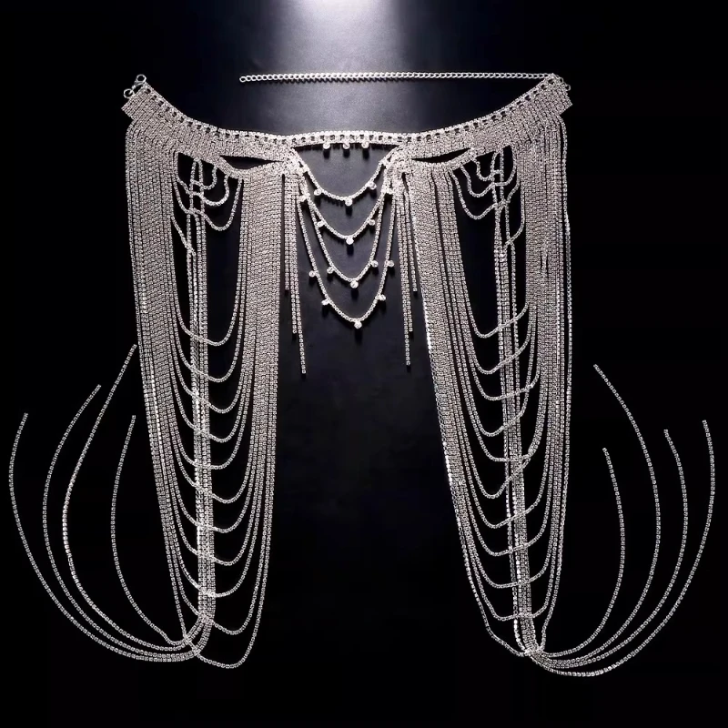 

Новая цепочка для тела со стразами, модная многослойная цепочка на плечо с бахромой, банкетный темперамент, полный бриллиантовых аксессуаров для женщин