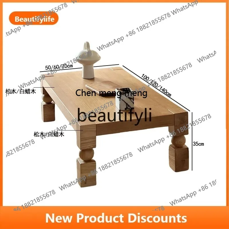 D178 d06 Nordic Vintage Style Retro Coffee Table Living Room Solid Wood Rectangular Table White Ash Simple Home Use