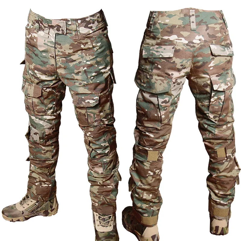 Versatile Men's Tactical Pants Men Combat Trousers Camo Cargo Pants Hunting Clothes Adjustable Hiking Pant No Knee Pads