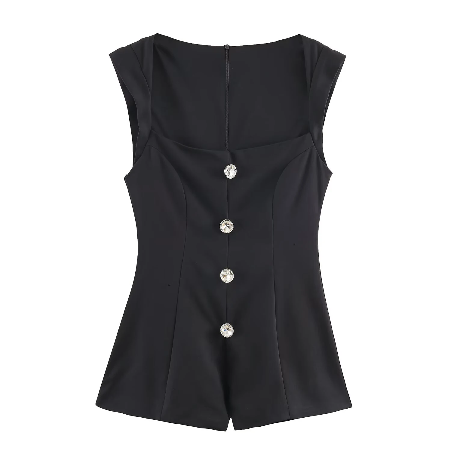 

2025 winter new spicy girl style jewelry button decoration slim fit round neck short sleeved jumpsuit