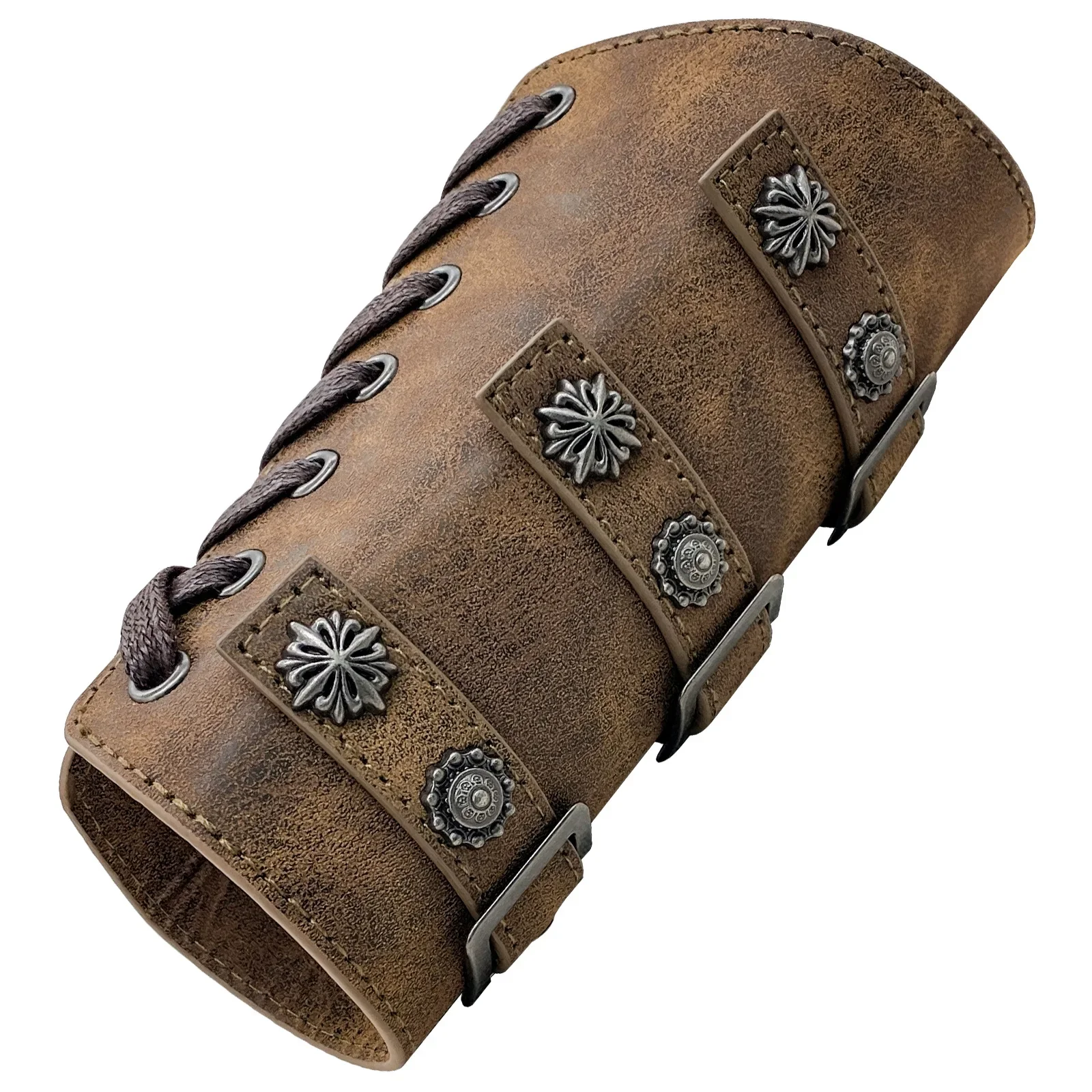 1 ชิ้นผู้ชายหนัง Rivet เกราะแขนอุ่นผ้าพันคอ Bracer ยุคกลาง Larp นักรบไวกิ้งอัศวิน Gauntlet สายรัดข้อมือคอสเพลย์ Props