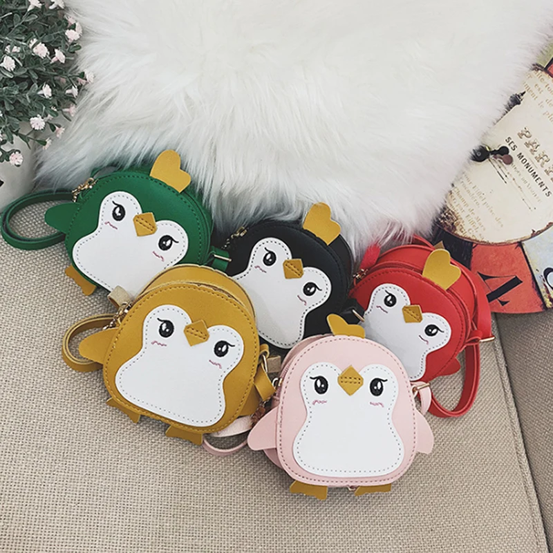 Bolso de hombro con forma de pingüino para niños y niñas, bandolera pequeña de cuero, bonito