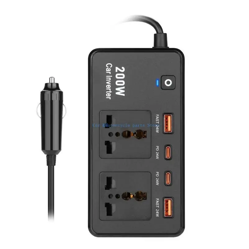 

Y9UC High Efficiency 200W Car Power Inverter DC12V to AC220V Converter with Fast Charging USB C and USB A for Laptops Phones