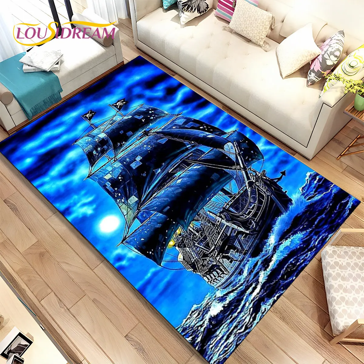 A Pirate Boat,Barque,Boat Ship Area Rug,Carpet Rug for Home Living Room Children\'s Bedroom Sofa Doormat Decor,Non-slip Floor Mat